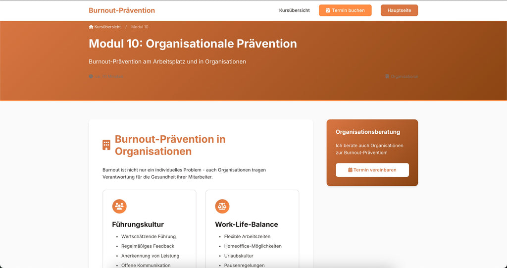 Burnout-Präventionskurs - 10 Module Online