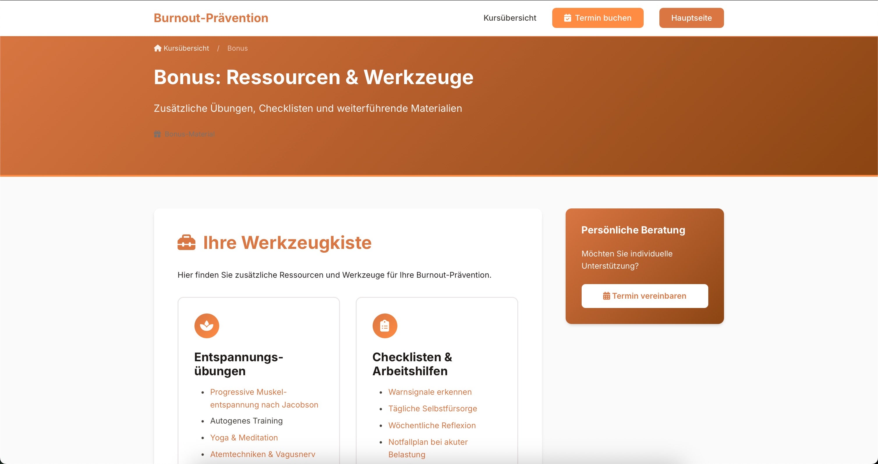 Burnout-Präventionskurs - 10 Module Online